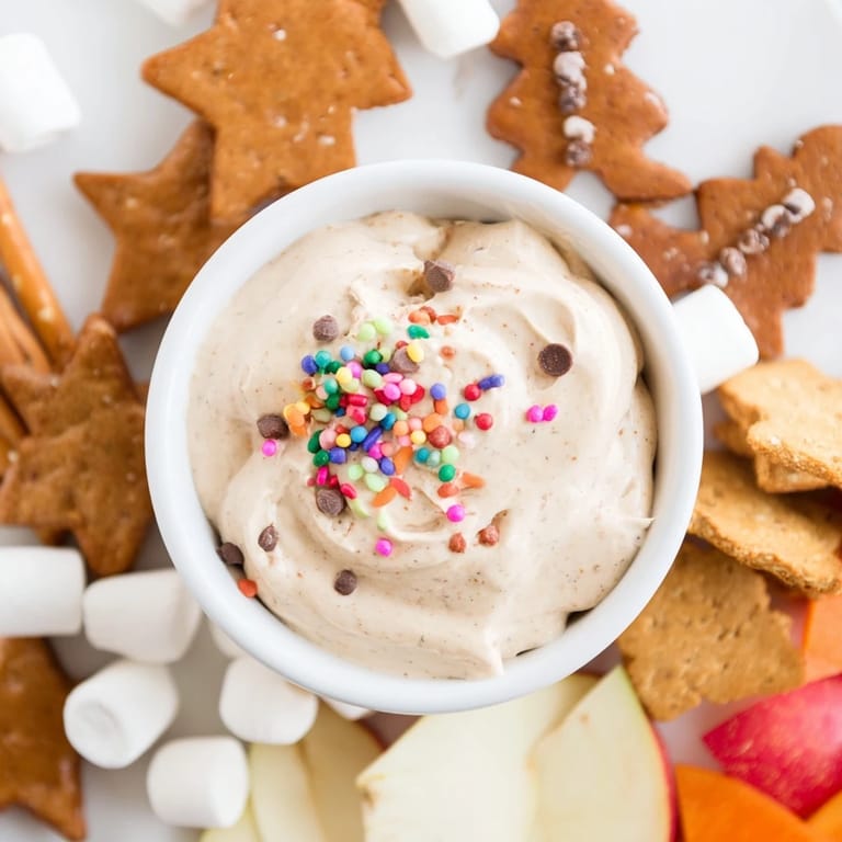 Sweet, fluffy Gingerbread House Dip, perfect with graham crackers, ideal for holiday sharing.