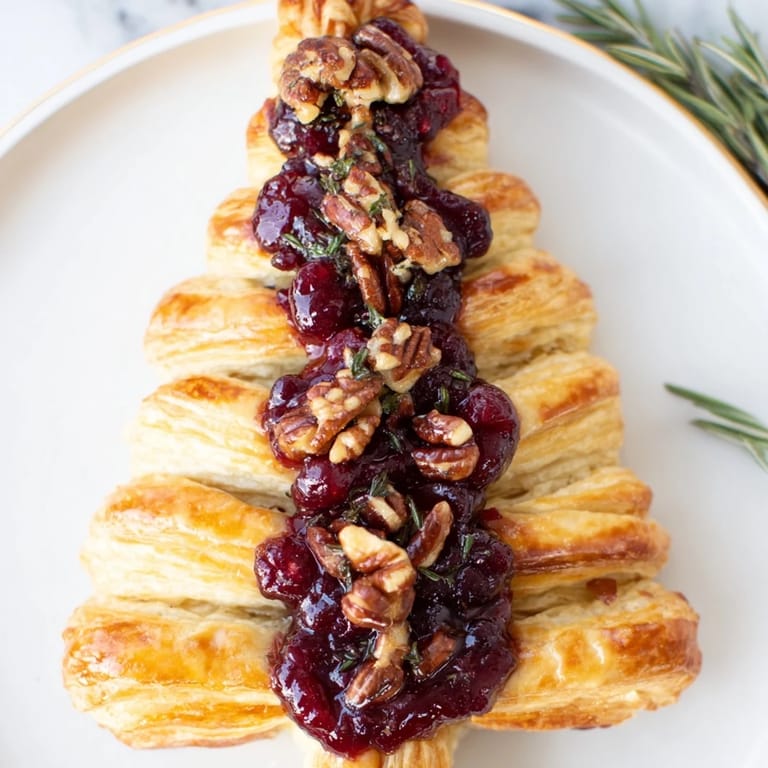 Warm, melty Brie en Croûte Pine Tree, baked in a flaky, golden crust; perfect for a vegetarian appetizer.