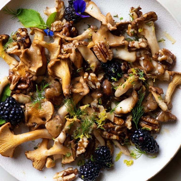 Vibrant dark berries and mushrooms star in the artful Northwest Forest Forager appetizer arrangement.