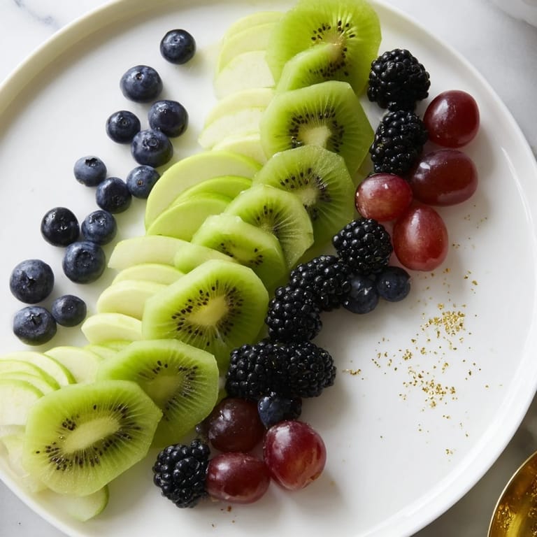 This Aurora Borealis Sweep features ripe, glistening fruits artfully placed, ready to serve as a dazzling snack.