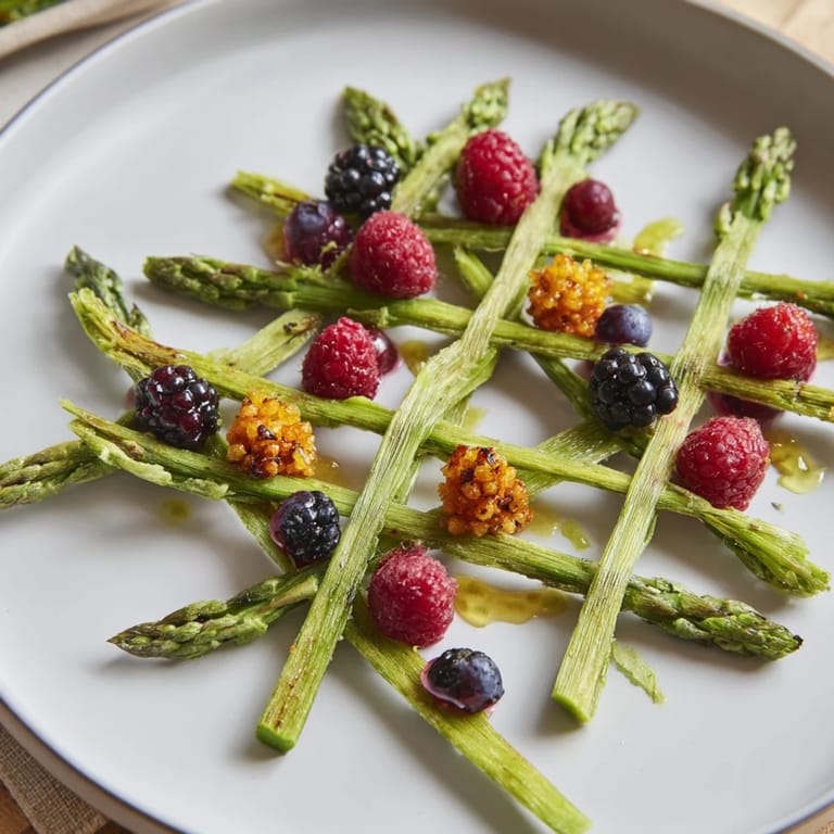 The fresh, spring-like Botanical Lattice: a vegetarian appetizer bursting with colorful berries.