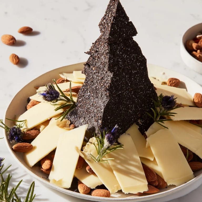 Enjoy the Obsidian Peak: a flavorful cheese platter with black cheddar, dark crackers, and almonds.