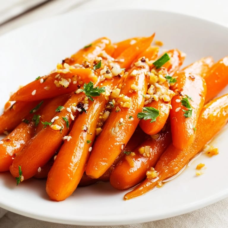 Golden-brown Honey Soy Roasted Carrots, tender and caramelized, ready to be served, a perfect side.