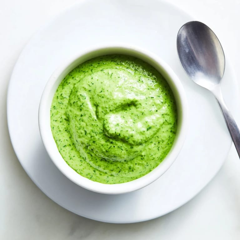 Homemade green goddess dressing drizzled over a colorful grain bowl with avocado and cherry tomatoes, ready to serve.