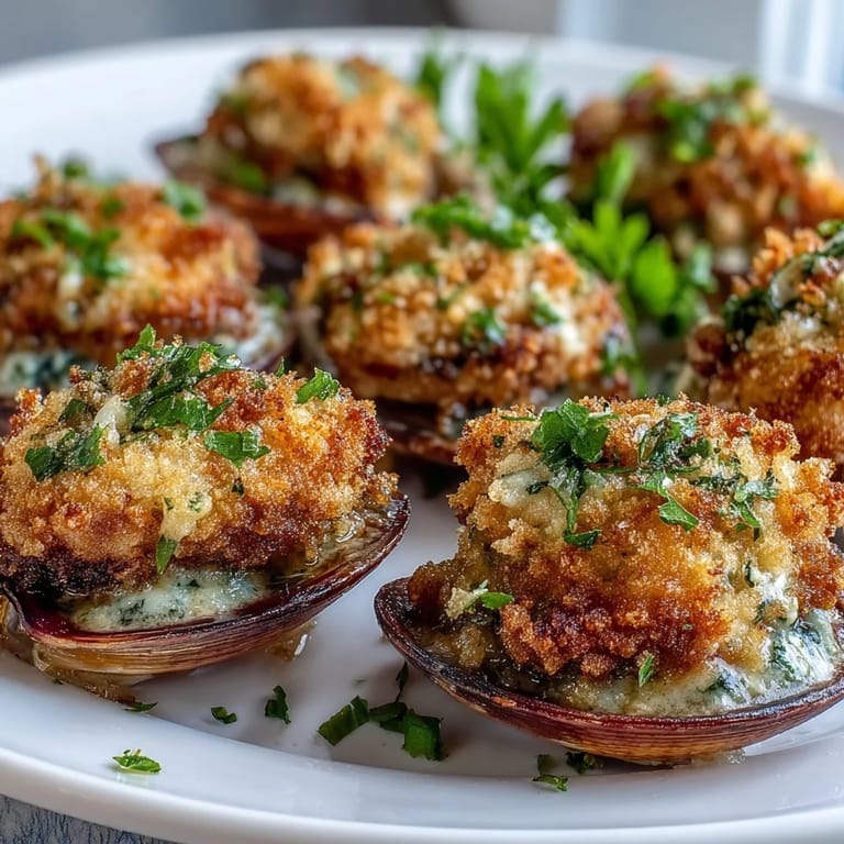 Freshly baked Roasted Clams With Lemony Panko served with lemon wedges and chilled white wine.