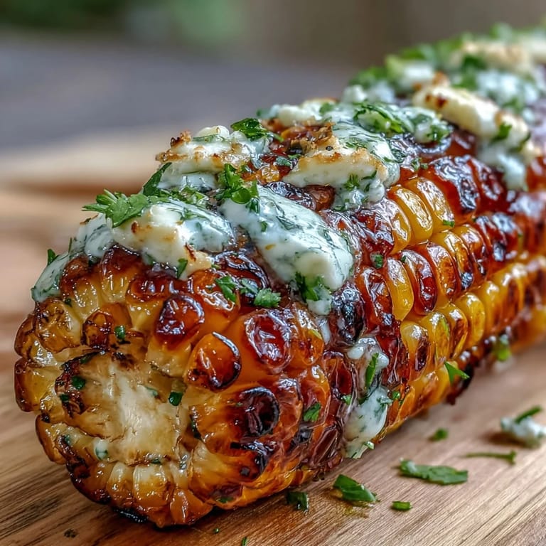 Herb butter slathered corn grilled in foil, bursting with fresh parsley, chives, and thyme aromas.