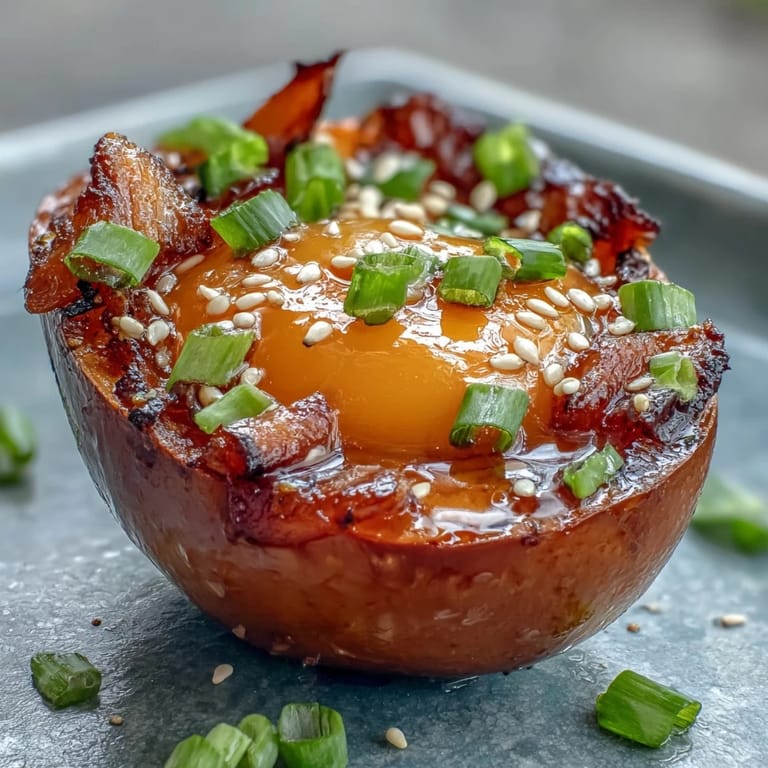 Savory soft-boiled eggs steeped in a bold miso and chili garlic marinade, delivering deep flavor in every bite.