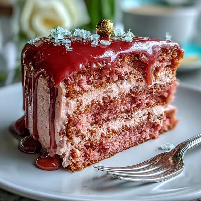 Elegant pink rosé velvet cake with gold drip, perfect for bridal showers—layers of tender cake and creamy buttercream in a stunning presentation.  