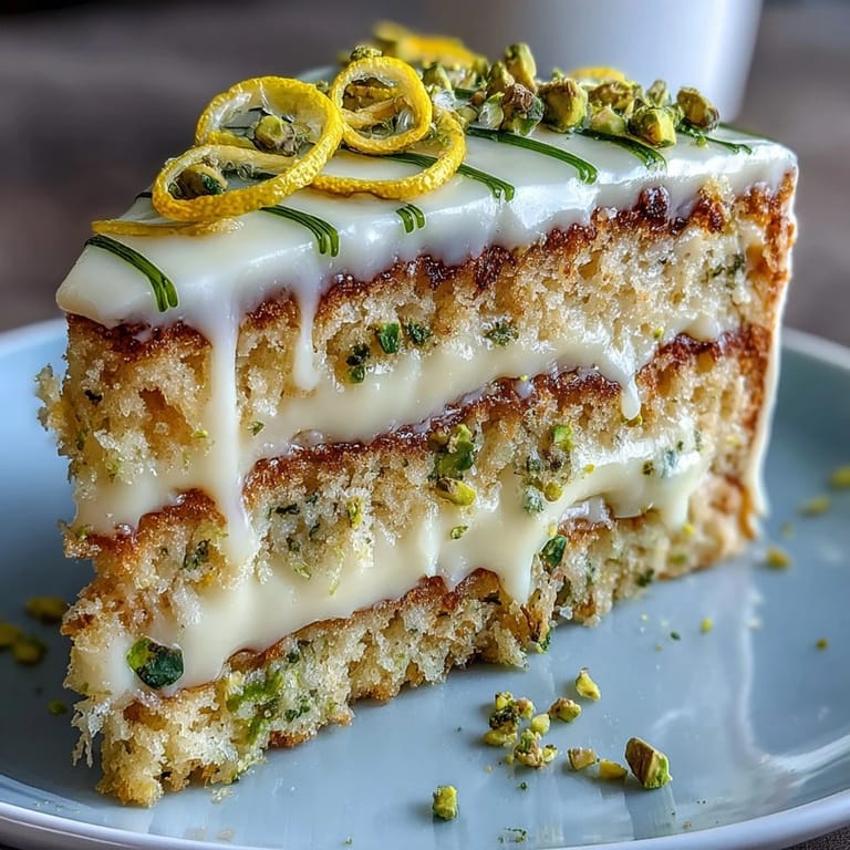Enjoy this zesty Spring Birthday Lemon Pistachio Cake, a delightful dessert treat.