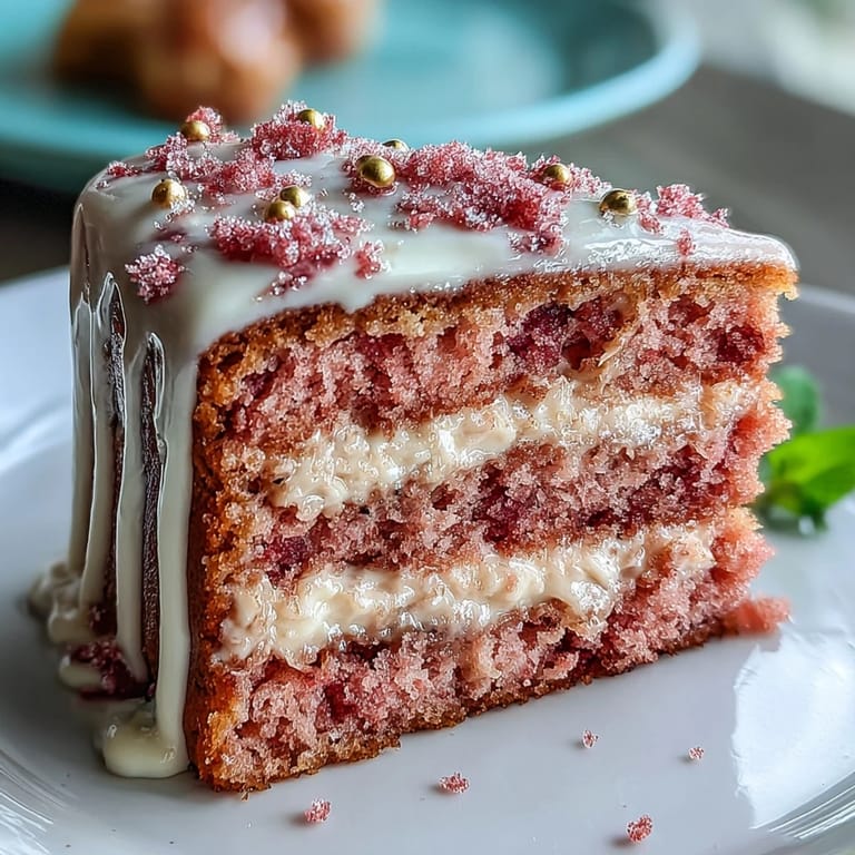 Close-up of Bridal Shower Rosé Velvet Cake, showing rich texture and edible gold drip.
