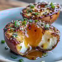 Spicy Miso Marinated Eggs with a glossy, umami-rich coating, perfect for elevating your ramen bowl.